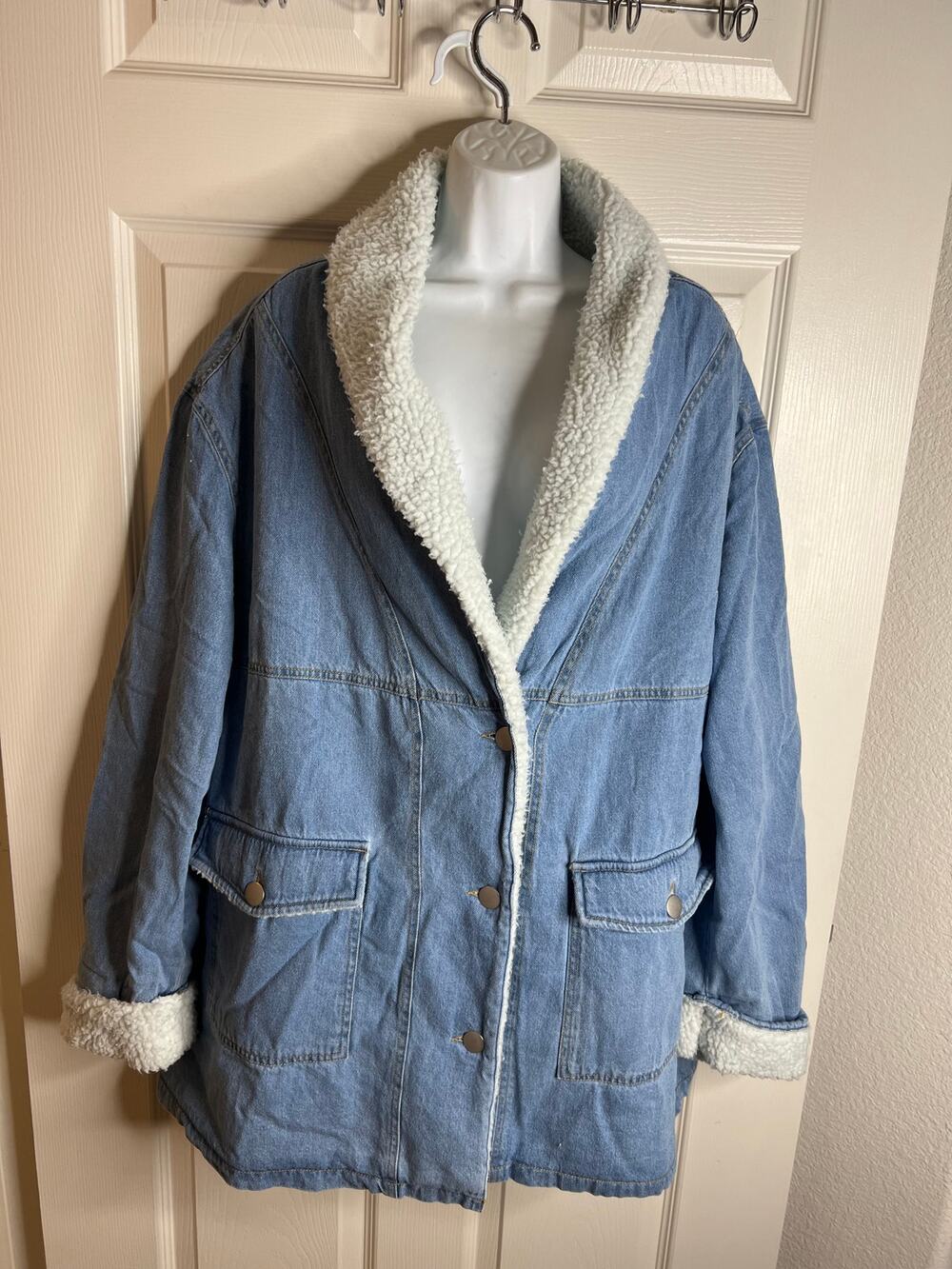 Anthony Richards Women's Blue Denim White Fleece Jacket NEW ~ Size 1X